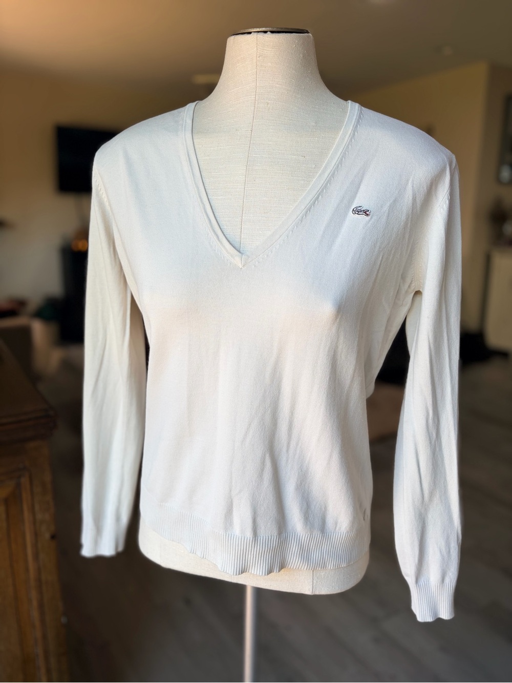 Vintage 80’s Special Edition Lacoste Ivory V-Neck Silk Blend Top.